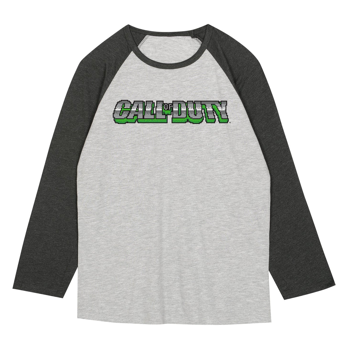 Call of Duty Pixel Logo Grey Heather 3/4 Sleeve T-Shirt - Front View