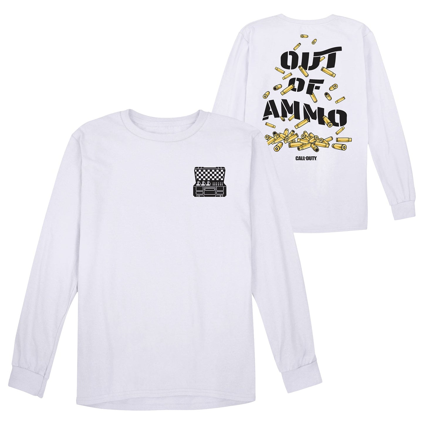 Call of Duty Out Of Ammo White Long Sleeve T-Shirt - Front and Back View