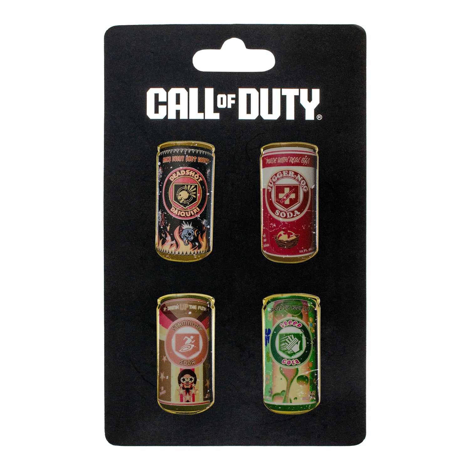 Call of Duty: Zombies Perk Can Pin Set - Front View all Four Pins on packaging