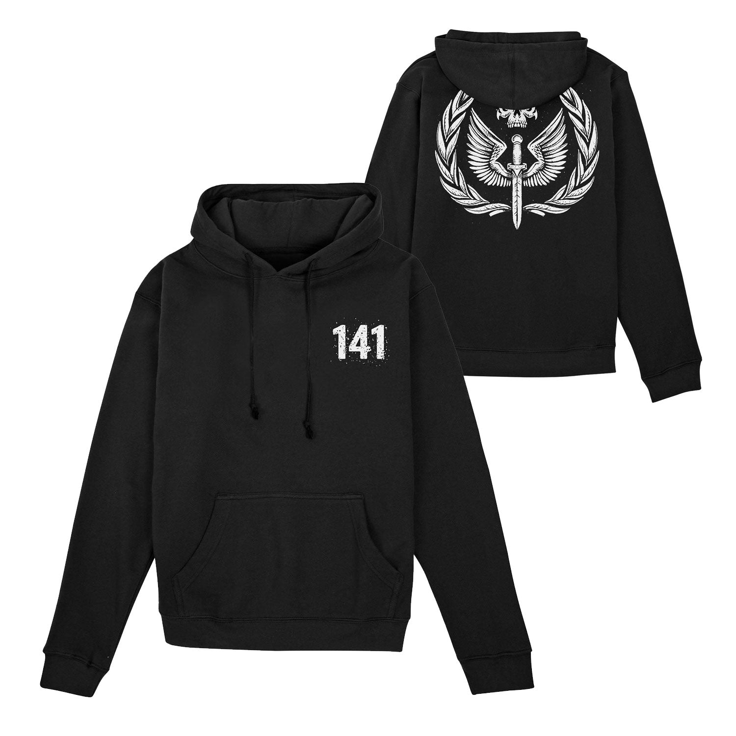 Call of Duty Task Force 141 Distressed Black Hoodie - Front and back views