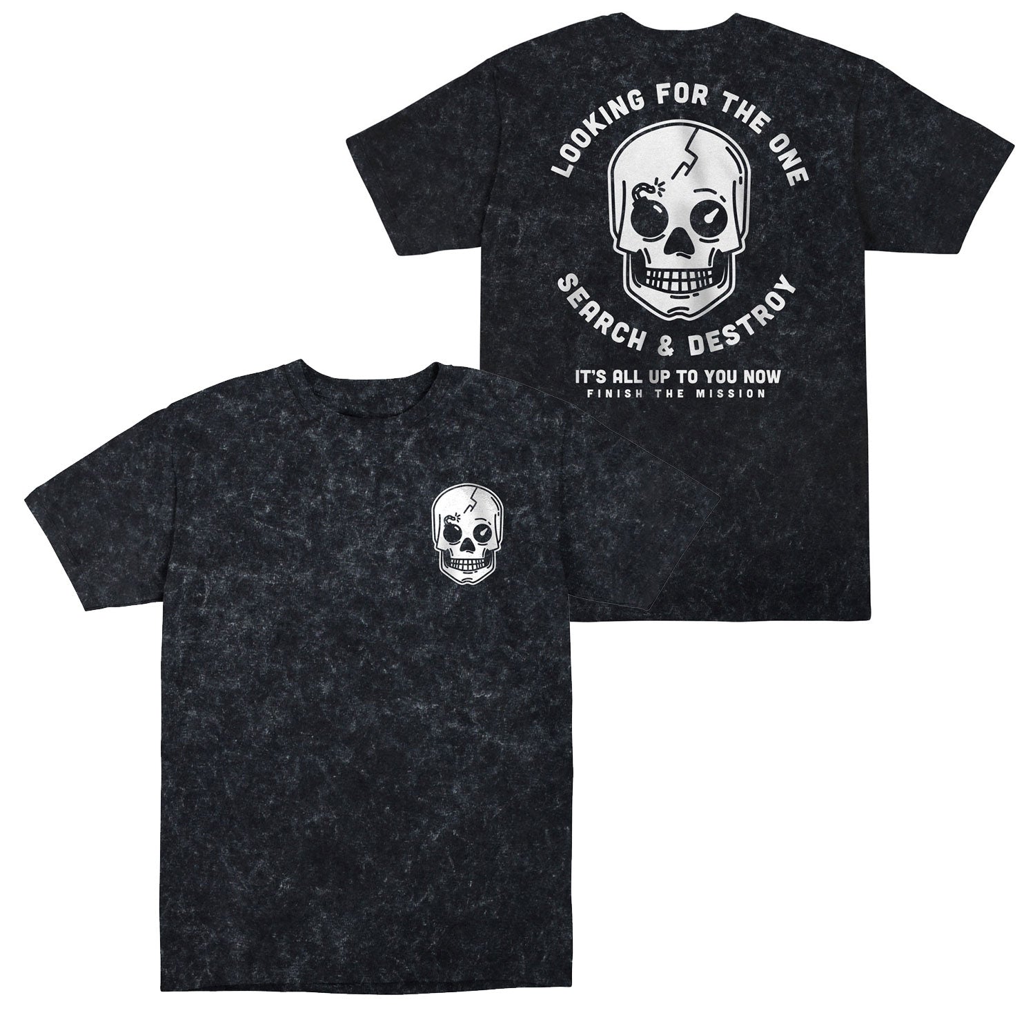 Call of Duty Search & Destroy Skull Logo Acid Black T-Shirt - front and back views