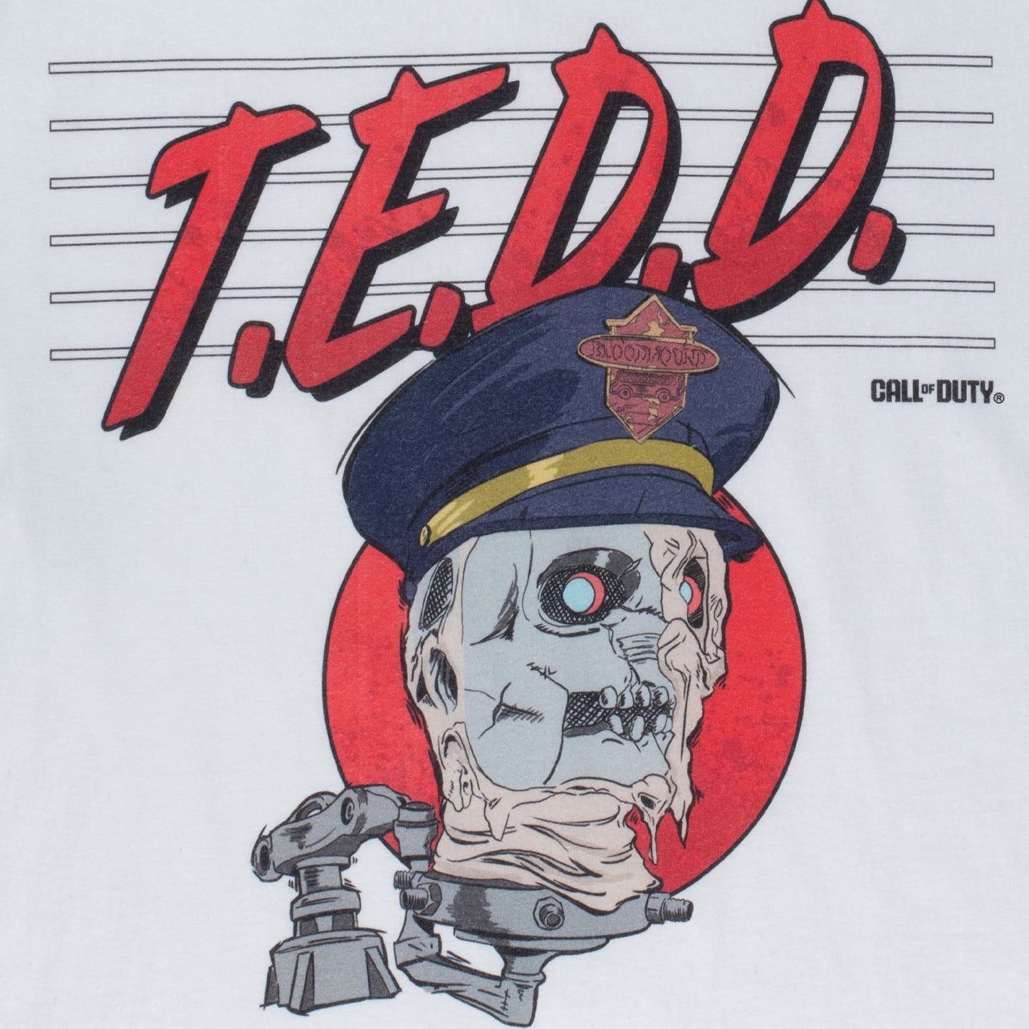 Call of Duty: Black Ops 7 T.E.D.D. White T-Shirt - Close Up View