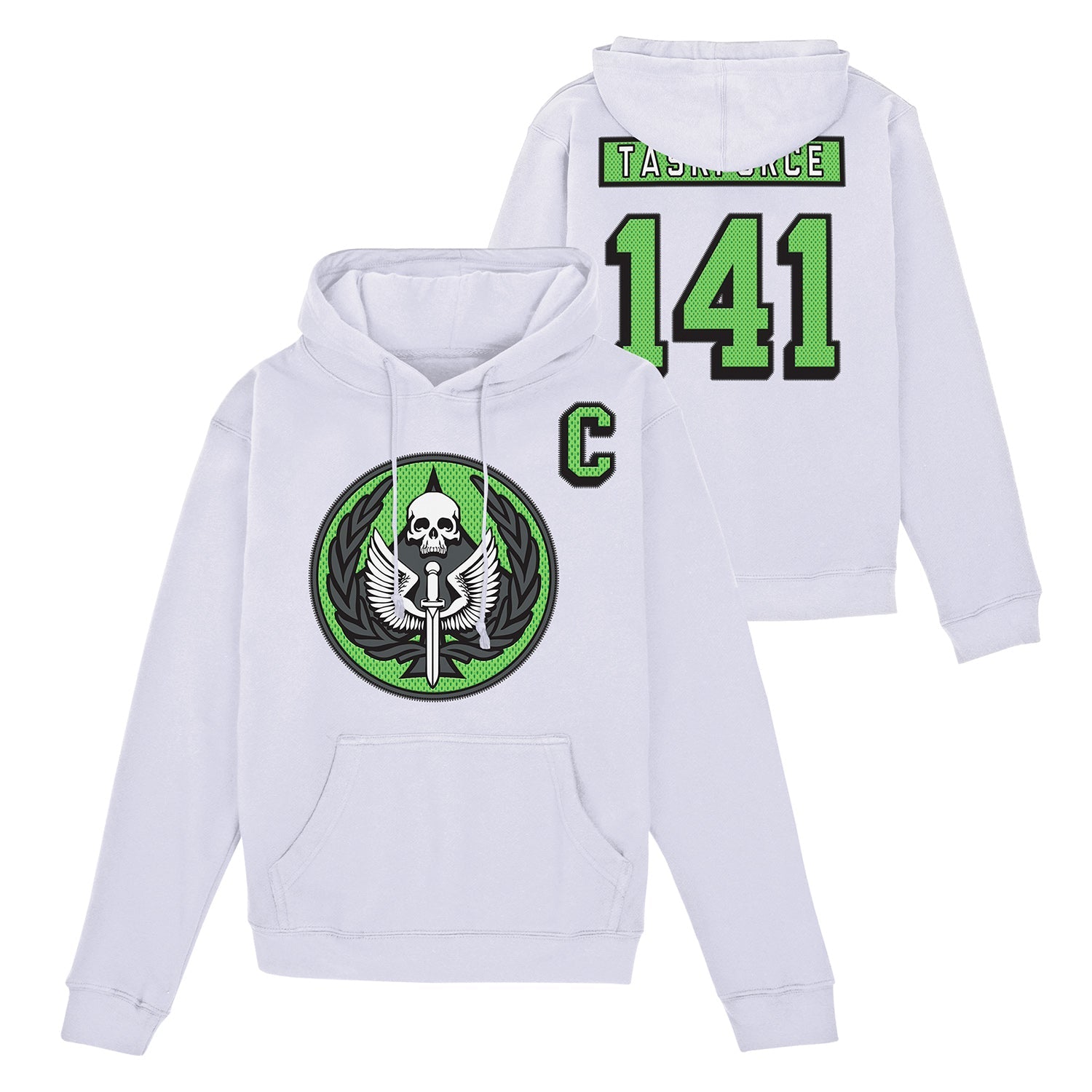 Call of Duty White Hockey Taskforce Hoodie - Front and Back View