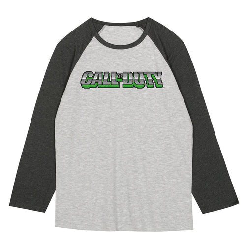 Call of Duty Pixel Logo Grey Heather 3/4 Sleeve T-Shirt - Front View