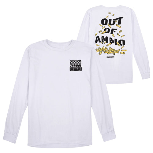 Call of Duty Out Of Ammo White Long Sleeve T-Shirt - Front and Back View